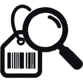 Black icon of a magnifying glass overlapping a person silhouette, representing a search or user search function.