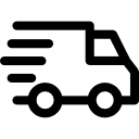 Black icon of a delivery truck with motion lines, indicating fast shipping or express delivery.