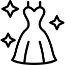 Black outline of a sleeveless dress with three sparkling stars around it, suggesting elegance or fashion.